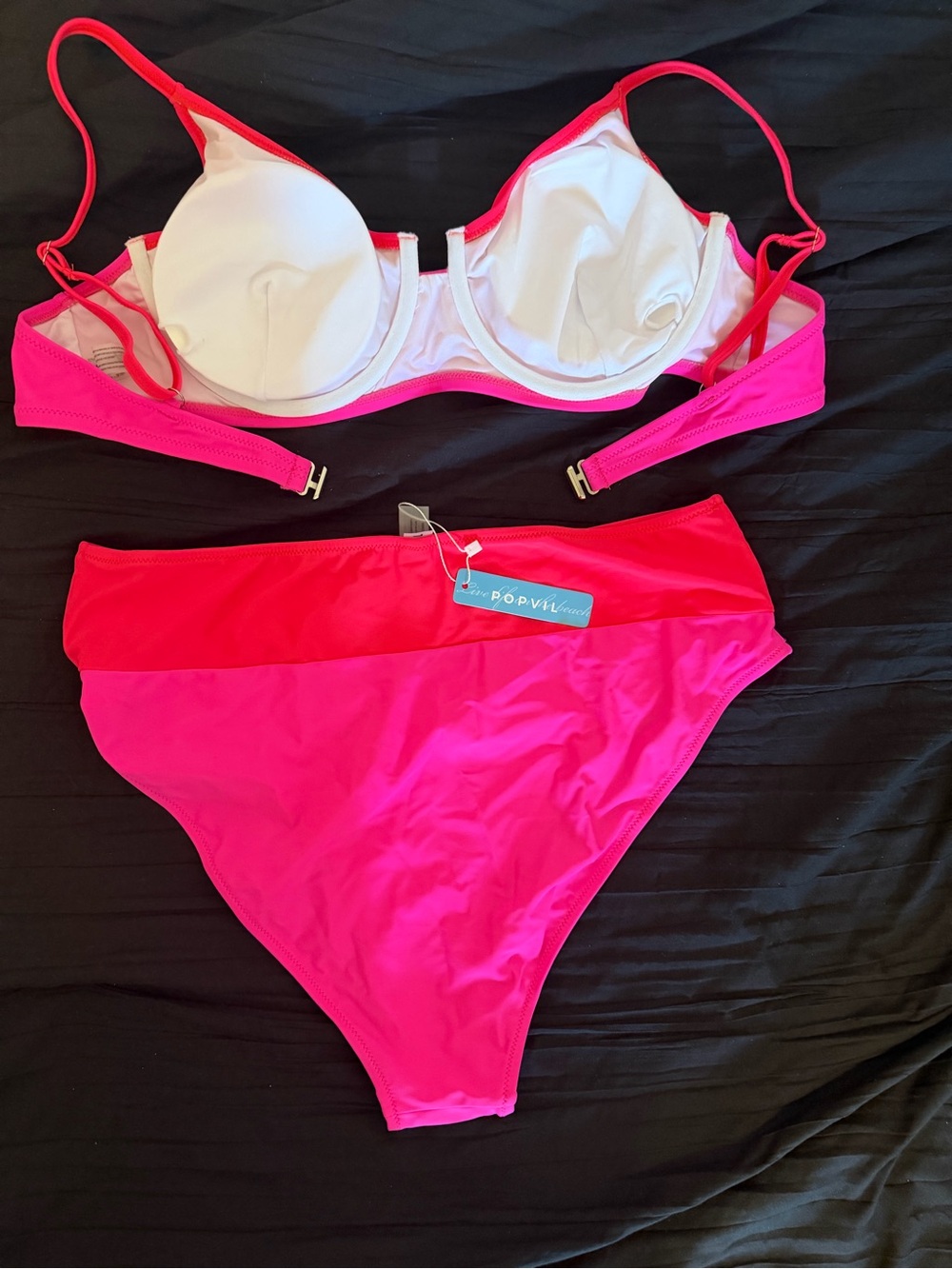 Colorblock Hot Pink and Red Bikini Set